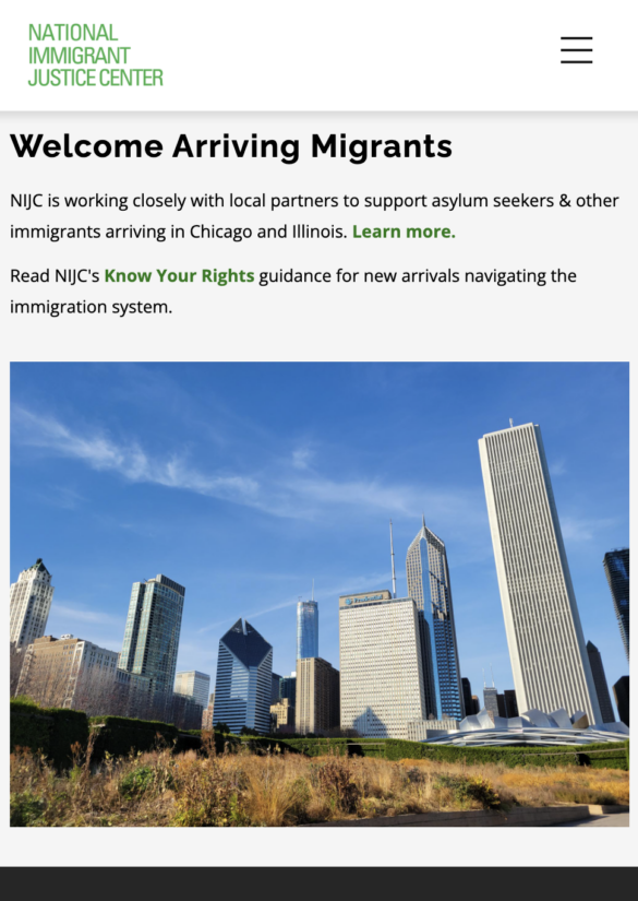 Image of a section of the home page saying: Welcome arriving migrants